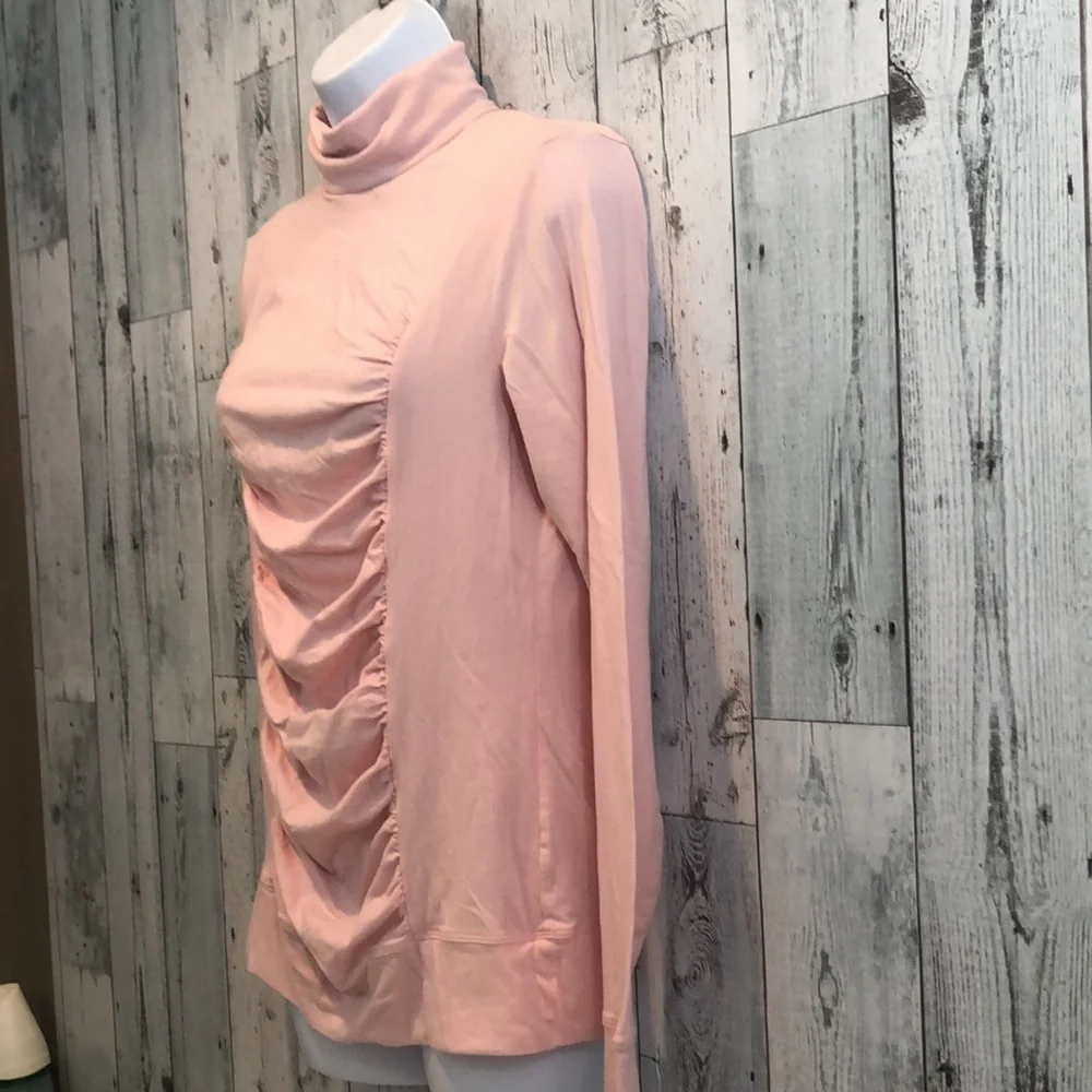 CAbi Pink Hanky Ruched Turtleneck Top Large